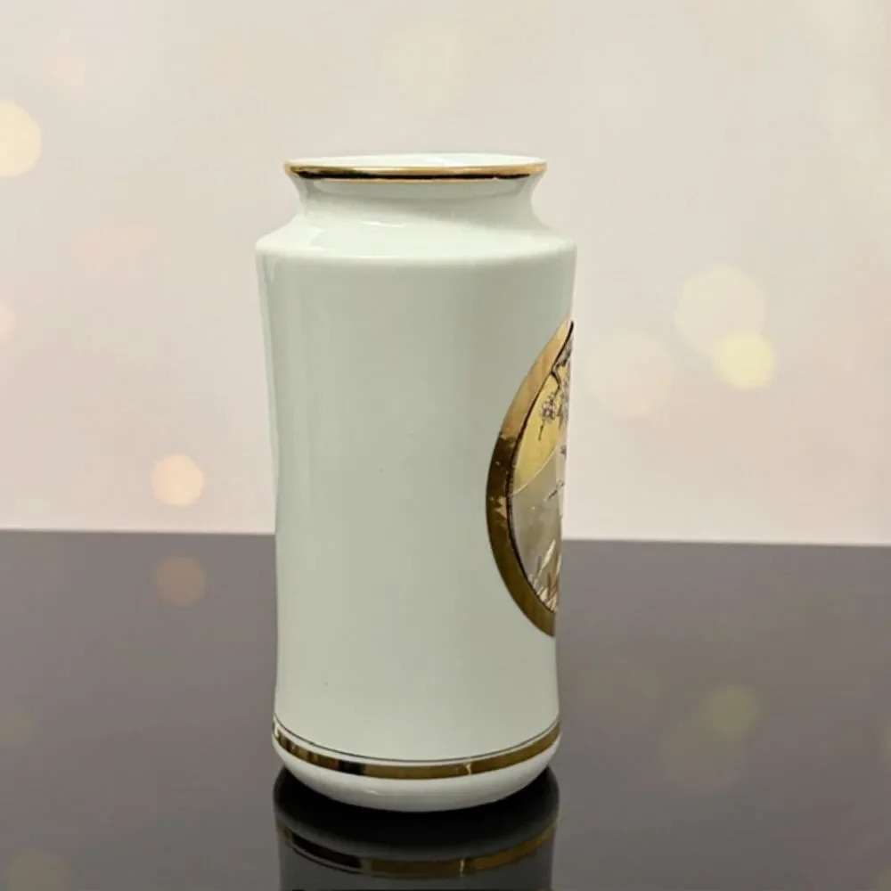 The Art of Chokin Porcelain Vase Cranes Mt Fuji Gold Silver Japan 7